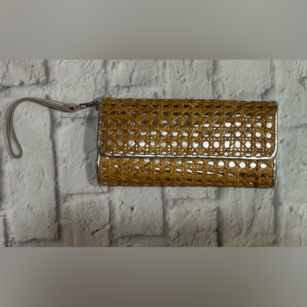 Steve Madden Woven Straw & Metallic Silver Wristlet Clutch Y2K